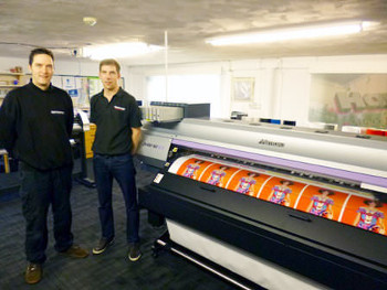 Peter Robinson (right) and Alan Wise (left) from Harrisons Signs with their new Mimaki SUV printer